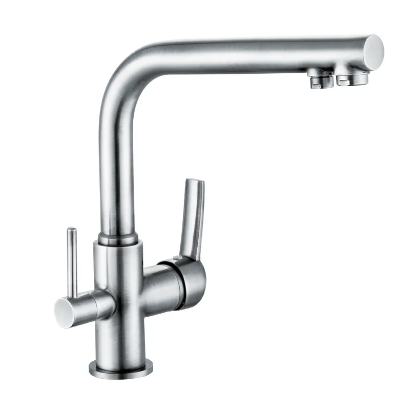Dual Handles Sink Faucet Bronze Finish Three Way Kitchen Faucets