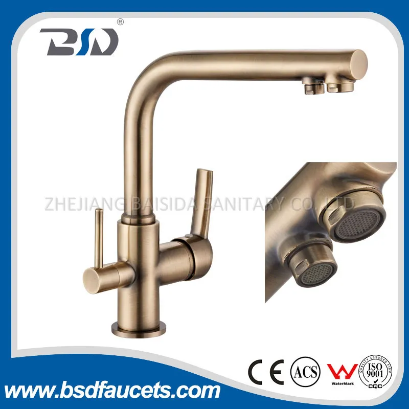 Dual Handles Sink Faucet Bronze Finish Three Way Kitchen Faucets