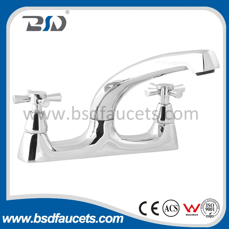 Easy Use Deck Mounted Double Handles Bathroom Sink Mixer Faucet