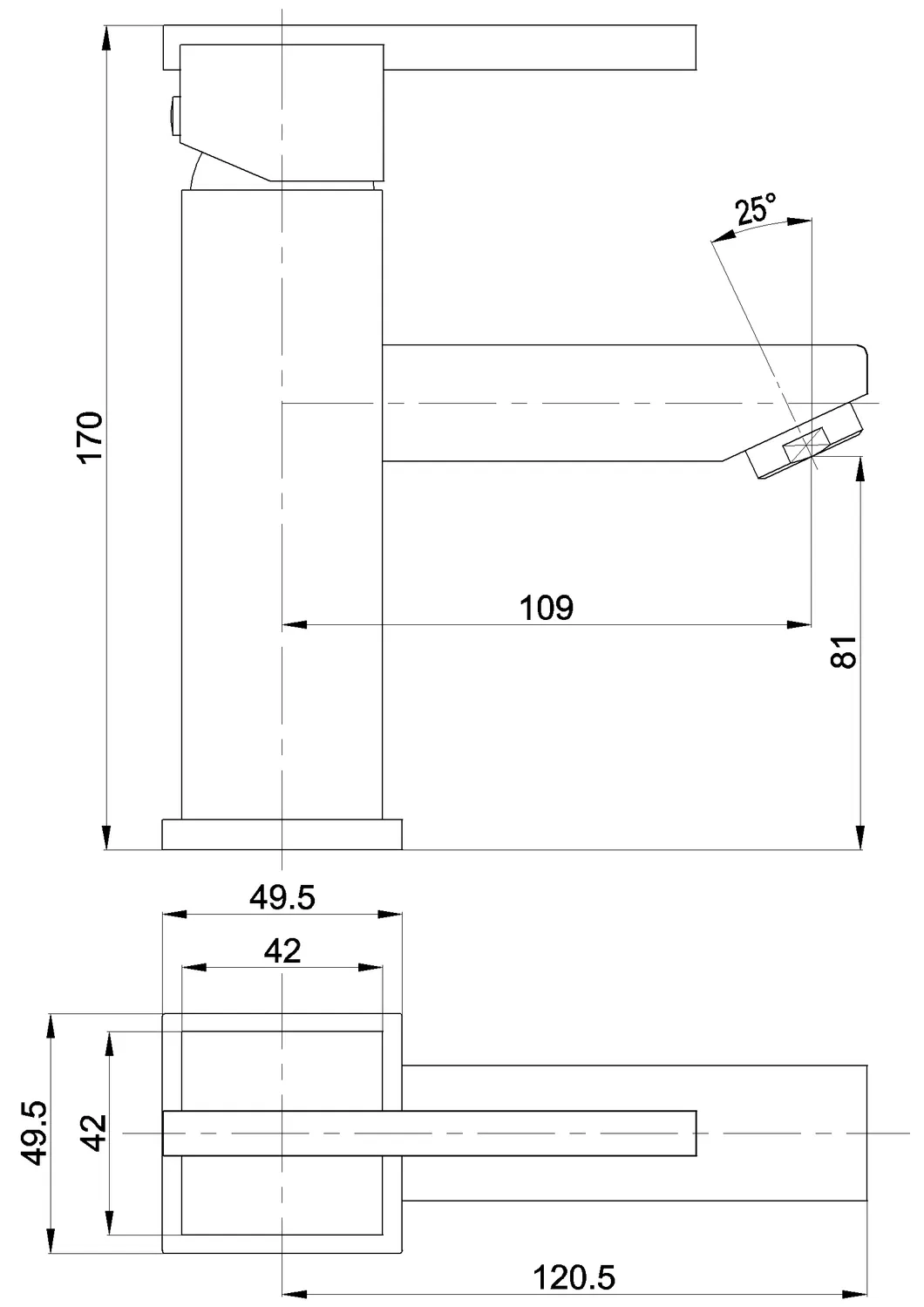 Economic 35mm Cartridge Square Brass Washbsin Faucet