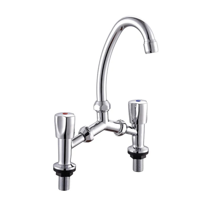 Economic Brass Bridge Style Dual Handle Kitchen Faucet
