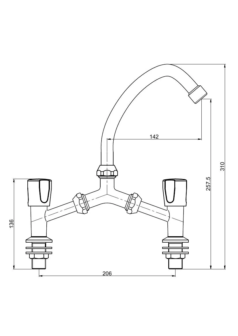 Economic Brass Bridge Style Dual Handle Kitchen Faucet