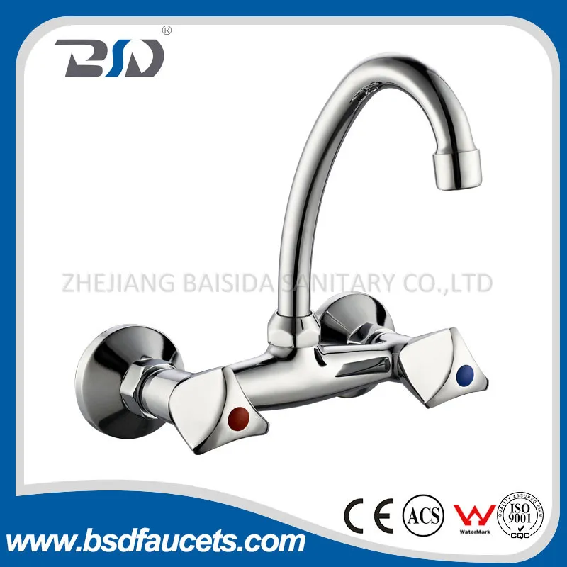 Economic Dual Handles Wall Mounted Kitchen Mixer Basin Sink Faucet
