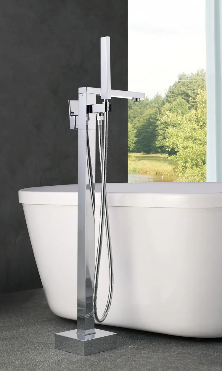 Floor Mounted Square Brass Freestanding Bathtub Faucet Mixer