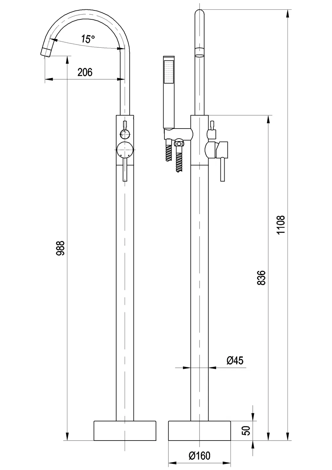 Floor Standing Freestanding Bath Tub Faucet with Brass Handset