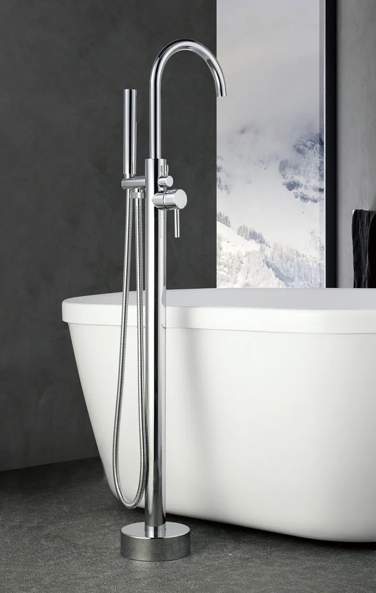 Floor Standing Freestanding Bath Tub Faucet with Brass Handset