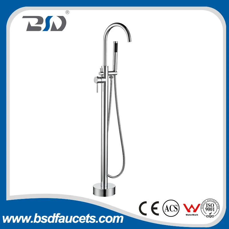 Freestanding Bath Tub Faucet with Hand Shower Chrome Floor Mounted