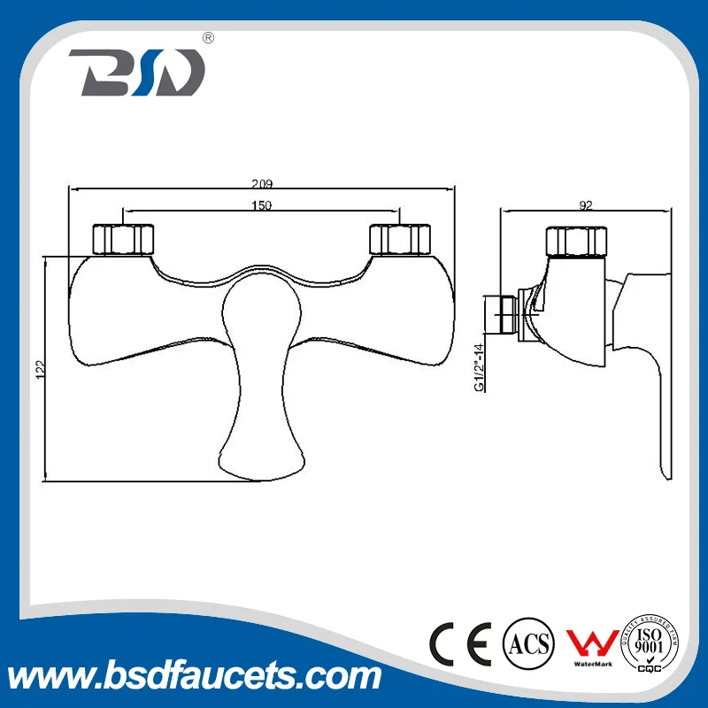 Gold Finish Brass Single Lever Bathroom Bath Shower Faucet Mixer