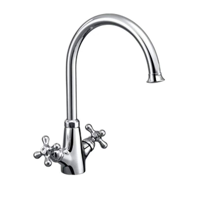 Goose Neck Deck Mounted Double Handle Kitchen Tap