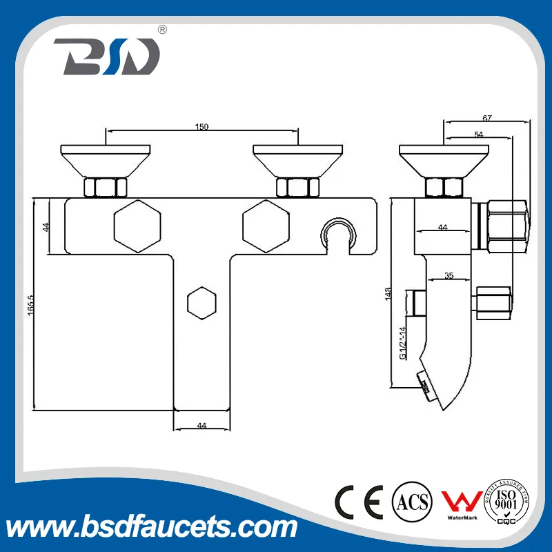 Hot Chrome Bathroom Bathtub Faucets Wall Mounted with Hand Shower