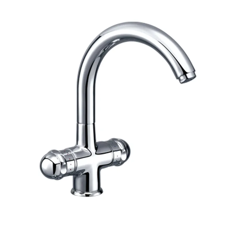 Kitchen Chrome Deck Mount Double Handle Sink Mixer Tap Faucet