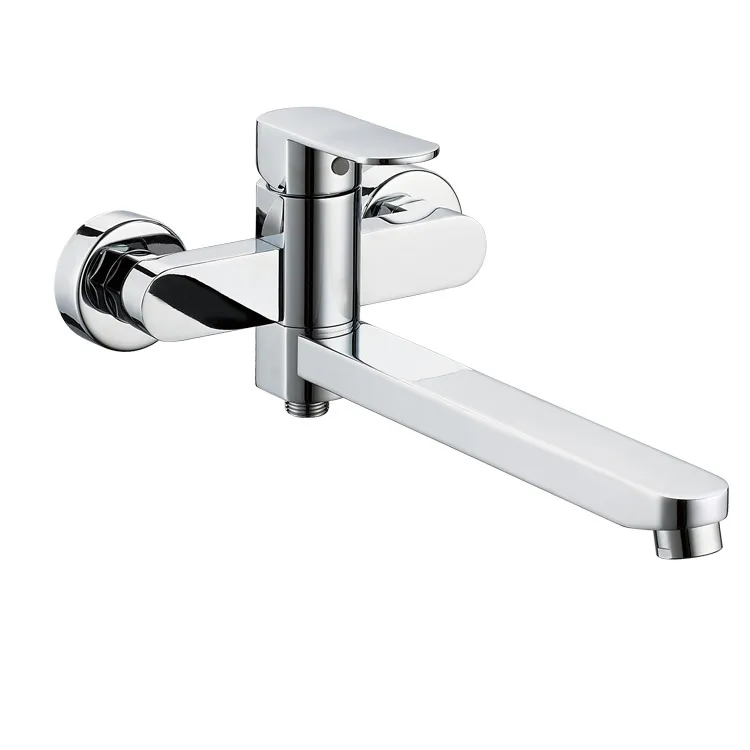 Long Brass Spout Wall Mounted Single Lever Bathtub Faucet