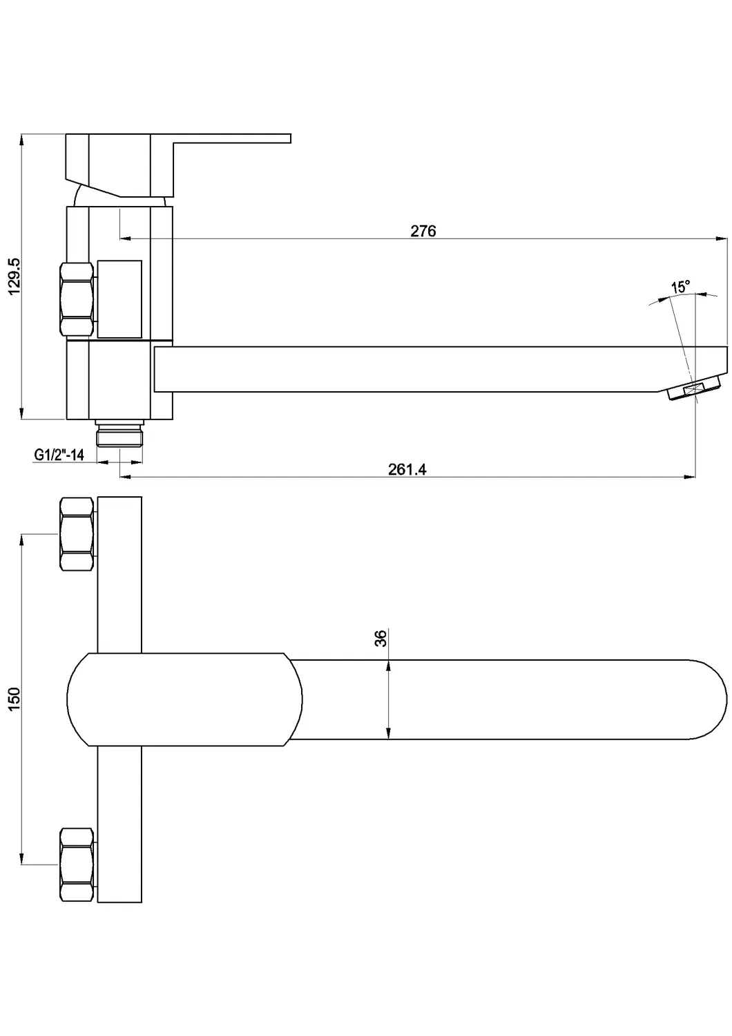 Long Brass Spout Wall Mounted Single Lever Bathtub Faucet