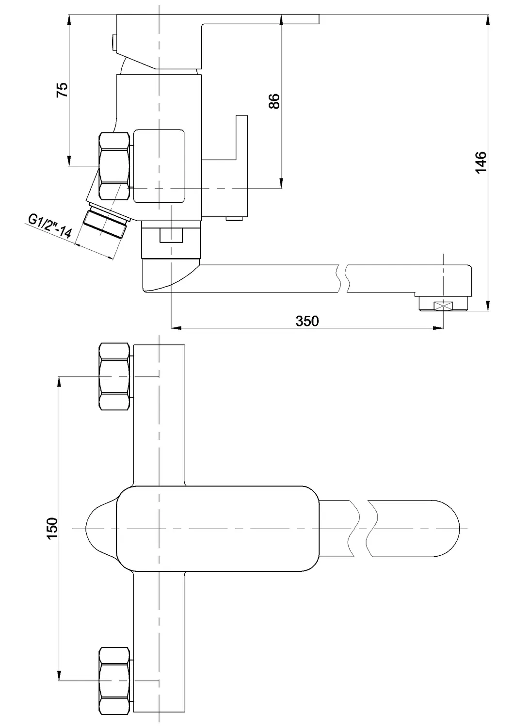 Long Spout Divertor Cartridge Single Handle Bath Shower Faucet