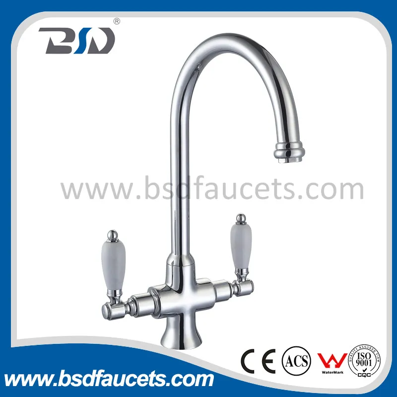 Luxury Chrome Two Handles Kitchen Tap Traditional Sink Monobloc Faucet