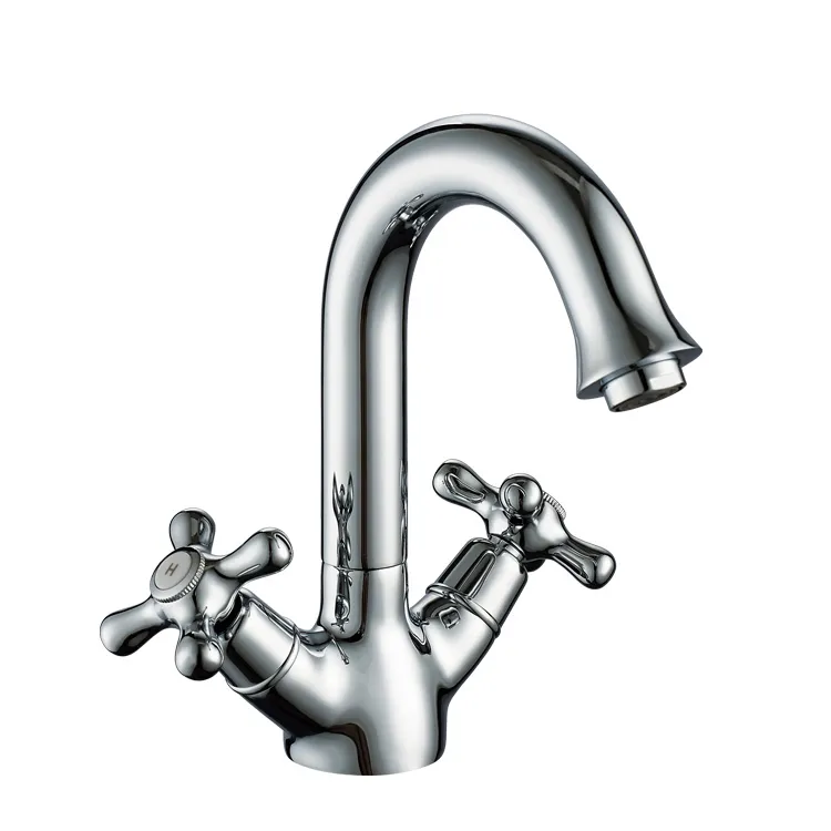 Luxury Classic Chrome Plated Kitchen Mixer Brass Dual Handle Sink Faucet