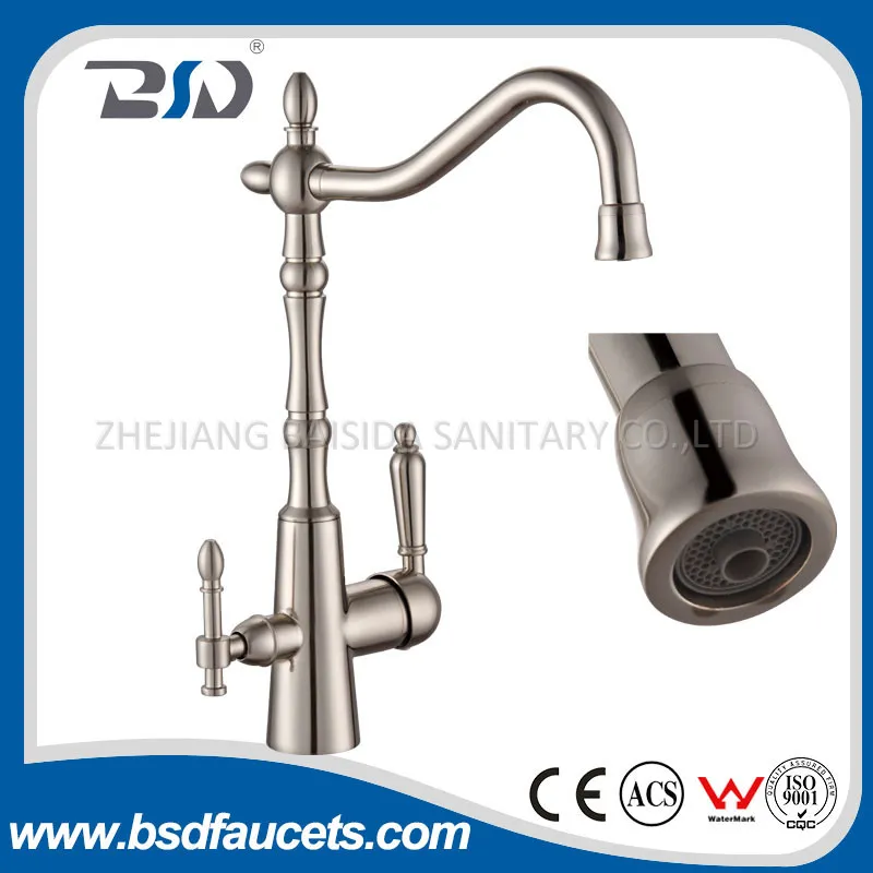 Modern Brushed Nickel Swivel Spout Three Way Kitchen Faucet Mixer