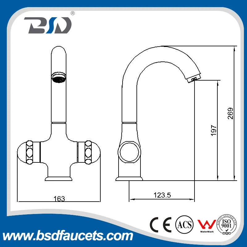 Modern Double Handle Chrome Brass Kitchen Sink Faucet