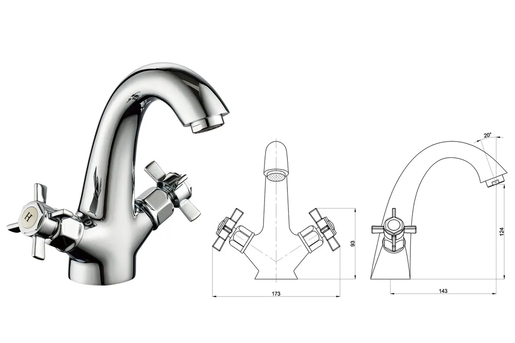 Modern Dual Twin Lever Basin Faucet Cold Hot Water Mixer