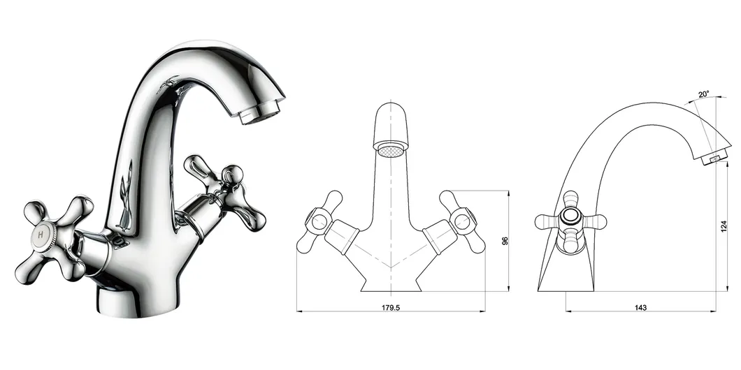 Modern Kitchen Sink Twin Lever Chrome Basin Mixer Tap Faucet