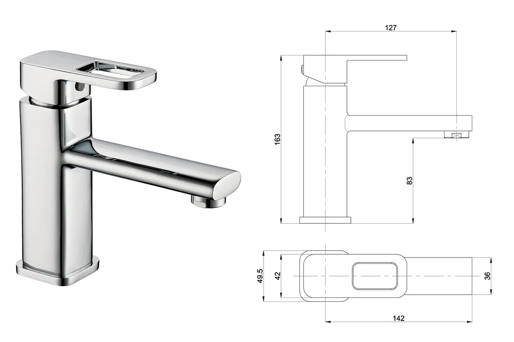 Modern Single Handle Deck Mounted Square Bathroom Basin Sink Faucet