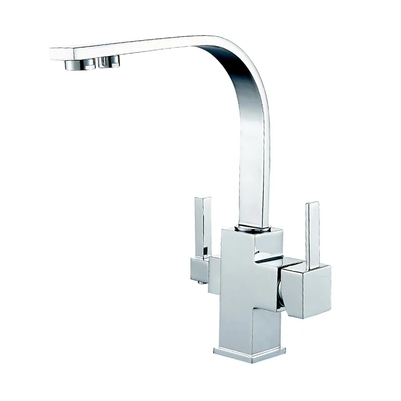 New Kitchen Dual Handle Marble Surface Brass Three-Way Sink Faucet