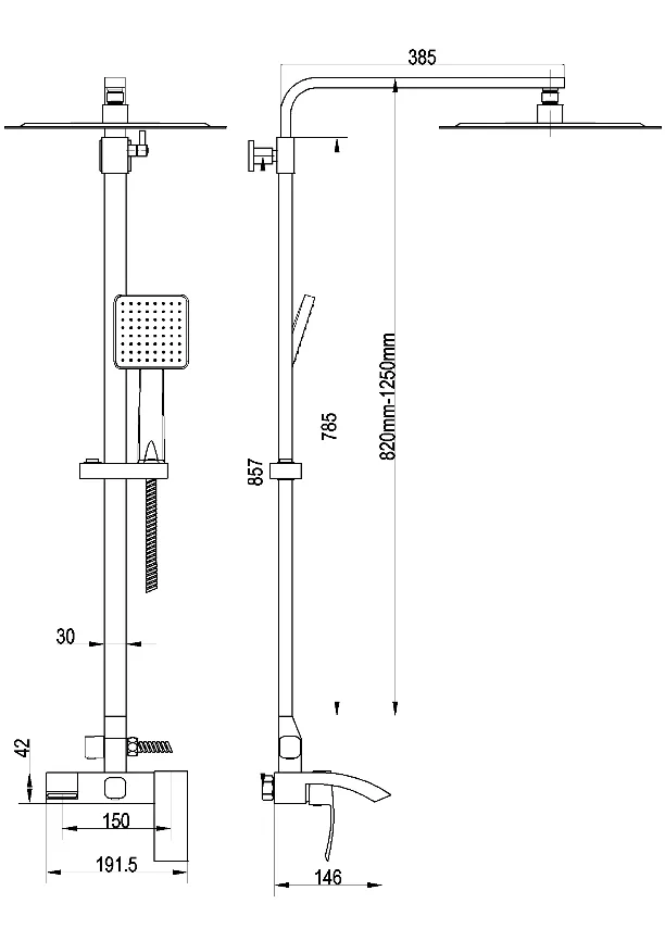 SUS304 Chrome Bathroom Brass Faucet Rain Shower Set with Square Shower Head