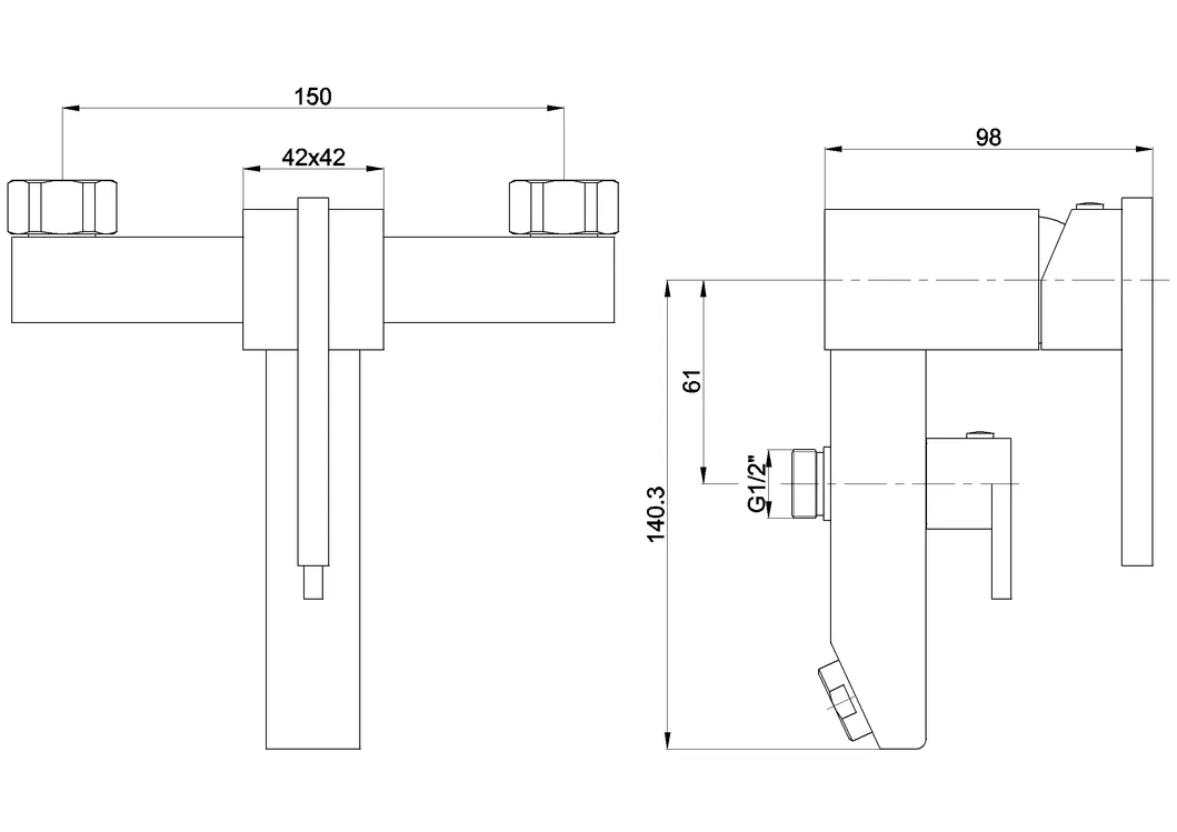 Single Handle Brass Square Bathtub Faucet Mixer