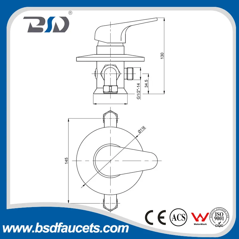 Single Handle Chrome Plated Brass Manual Concealed Shower Mixer Valve