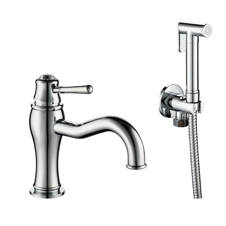Single Lever Bidet Faucet with Brass Shattaf