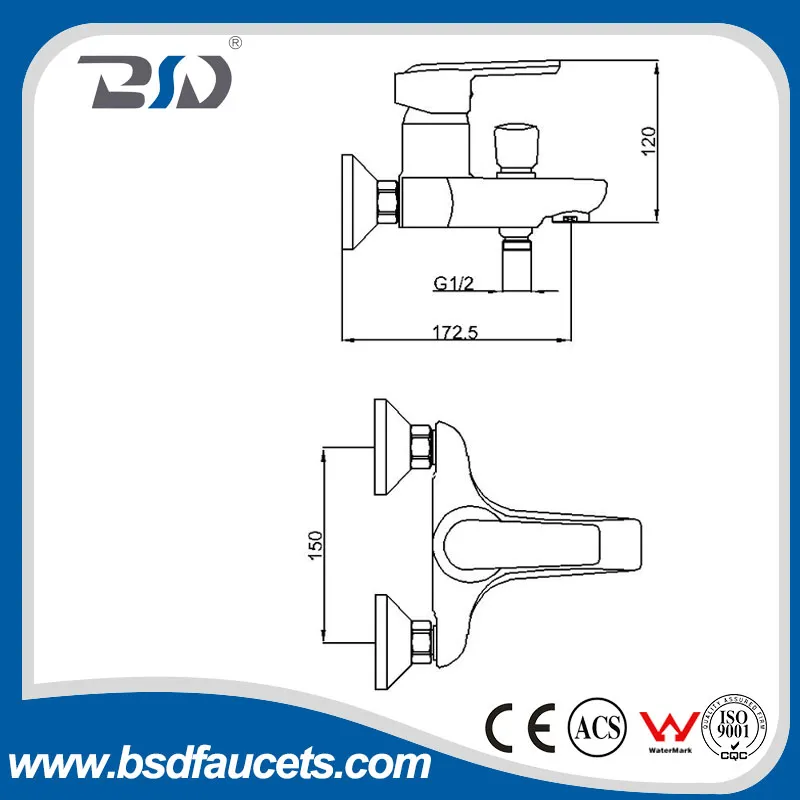 Single Lever Brass Bath Mixer Chrome Plating