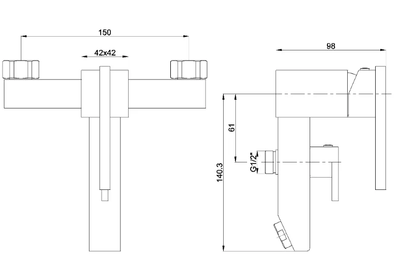 Single Lever Brass Body Square Bathroom Bath Faucet