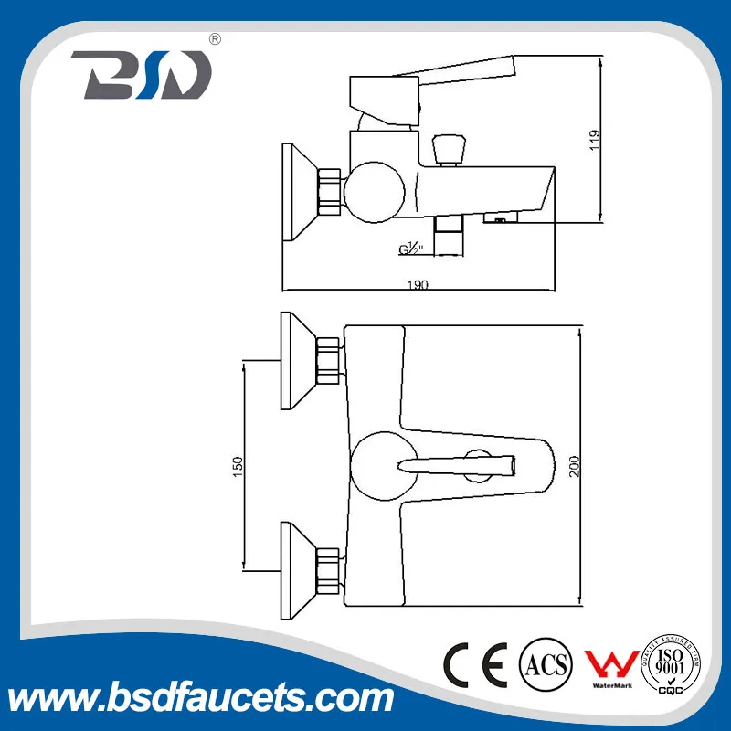 Single Lever Brass Chromed Bath Shower Mixer Watermark Approved