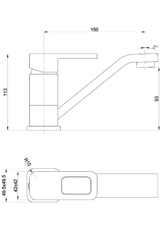 Single Lever Chrome Brass Square Kitchen Sink Faucet Mixer