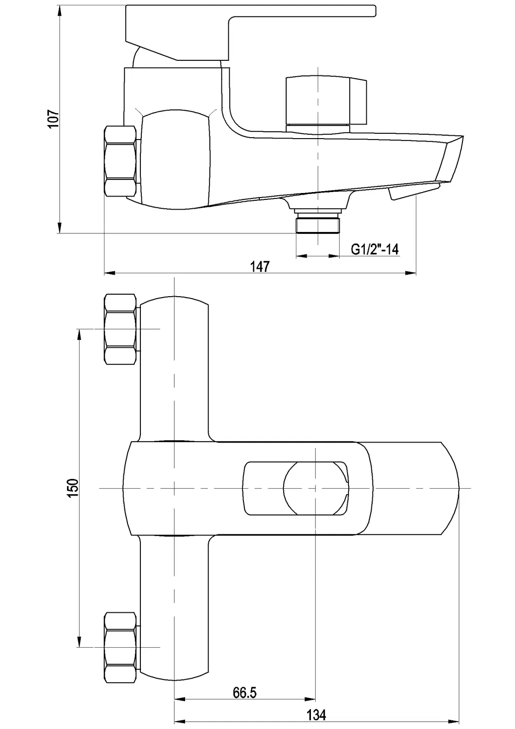 Single Lever Exposed Hole Handle Brass Bath Faucet
