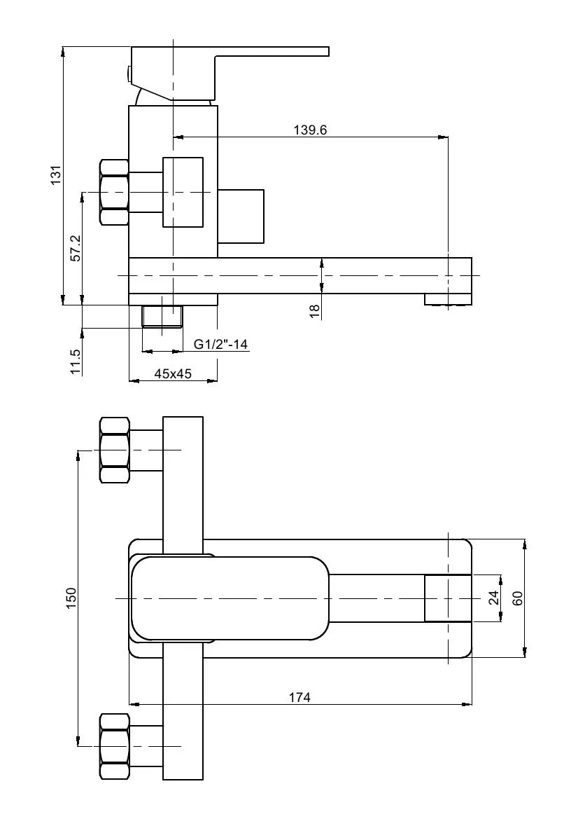 Single Lever Revolving Aerator Brass Square Bath Shower Faucet