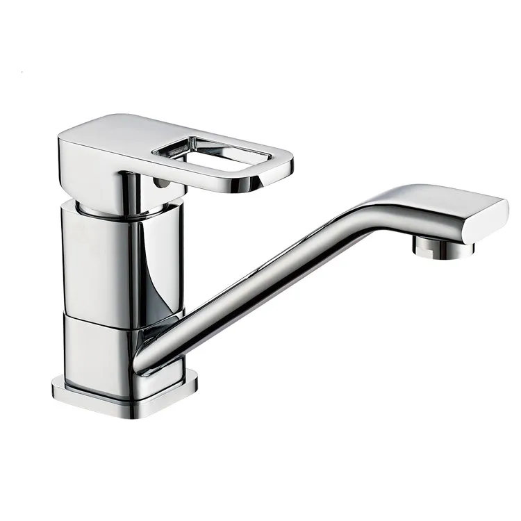 Single Lever Square Brass Chrome Kitchen Faucet Mixer