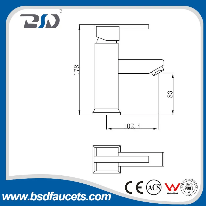 Square Chrome Brass Single Lever Basin Mixer