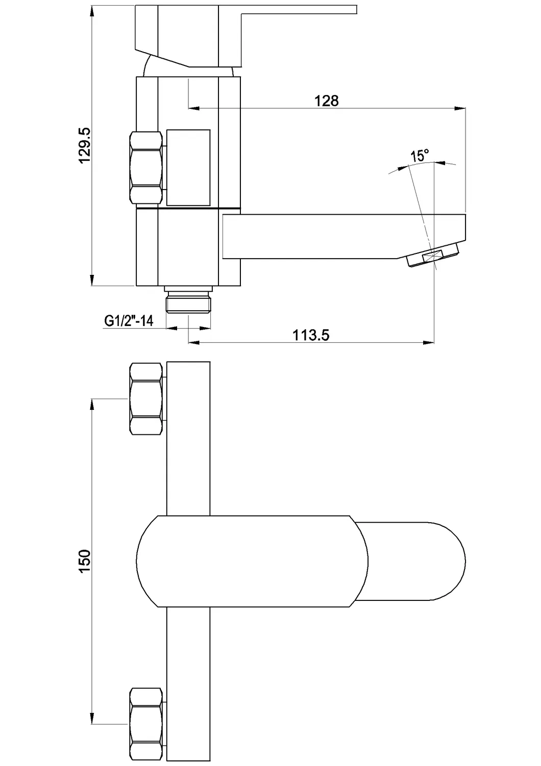Square Swiveling Spout Wall Mounted Bath Faucet