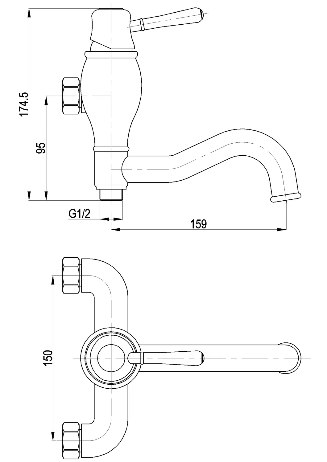 Swiveling Brass Spout Single Handle Wall Bath Faucet