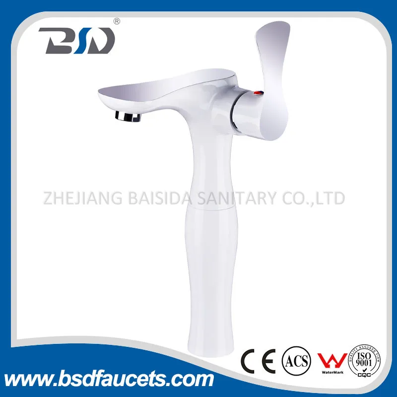 Tall Neck Chrome White Deck Mounted Bathroom Basin Faucet Mixer