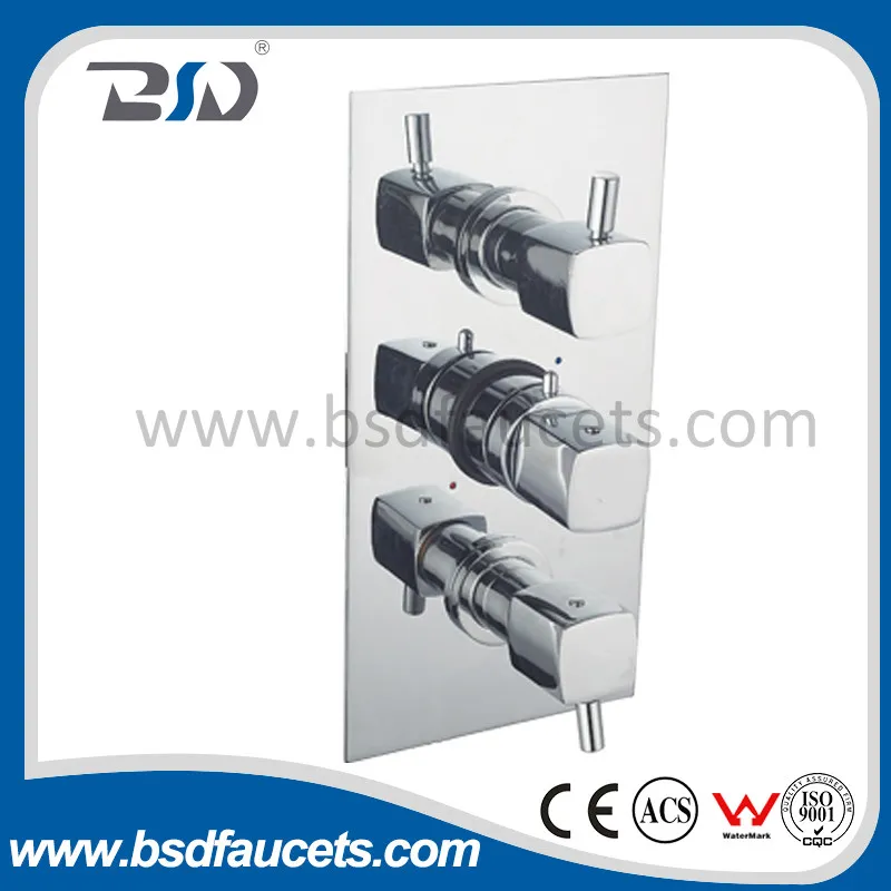 Triple Thermostatic Concealed Chrome Shower Valve Square Handle Controlled Thermostatically