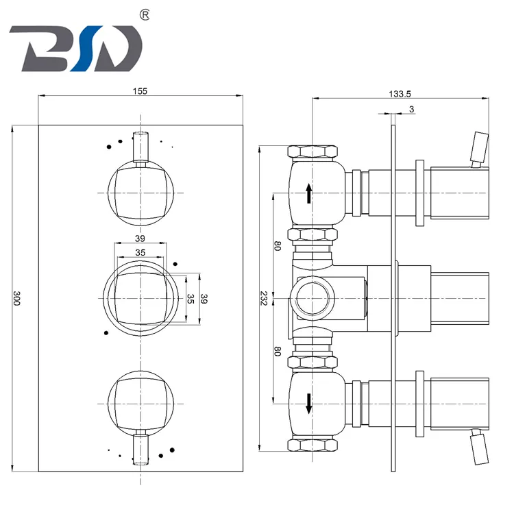 Triple Thermostatic Concealed Chrome Shower Valve Square Handle Controlled Thermostatically