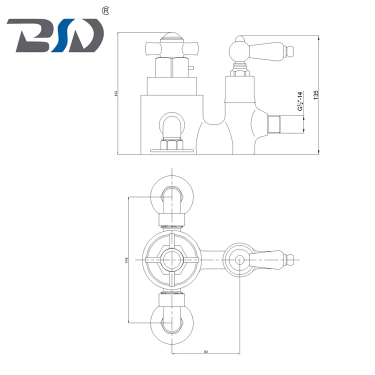 Twin Exposed (Concealed) Thermostatic Shower Valve Cross Handle Ceramic Handle