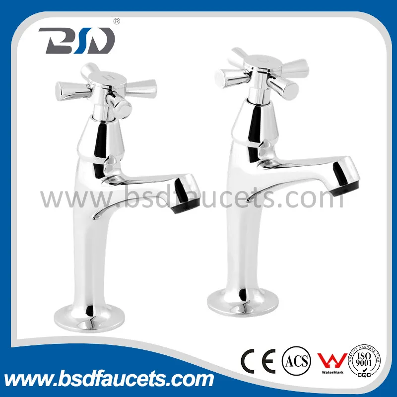 Twin Hot Cold Brass Chrome Sink High Neck Pillar Taps