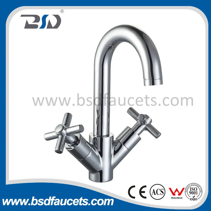 Twin Lever Swivel Spout Chrome Faucet Kitchen Sink Basin Mixer