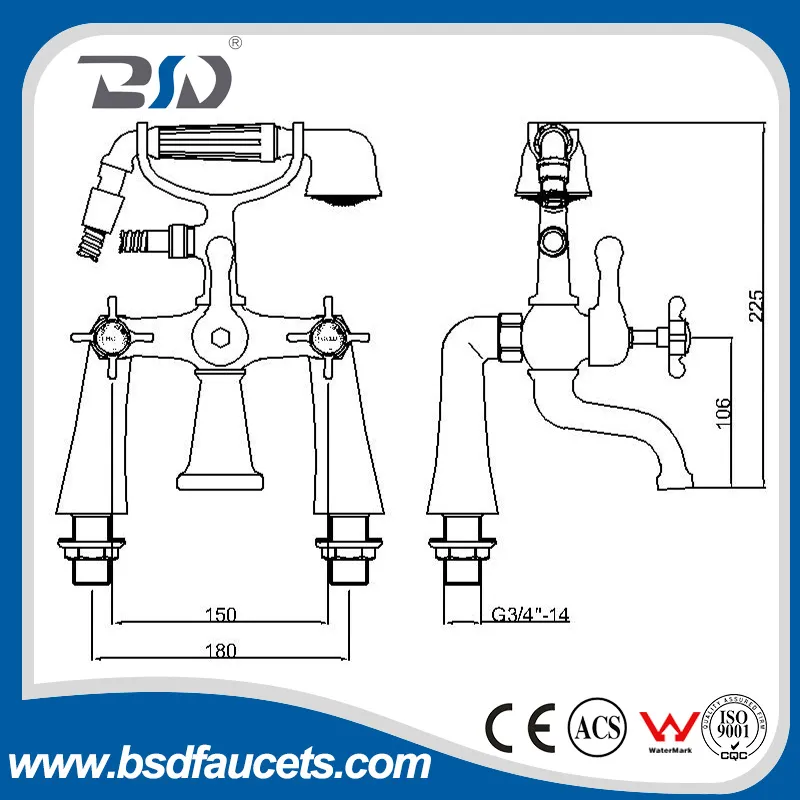 Two Brass Handles Luxury Bathroom Bath Shower Faucet with Handshower