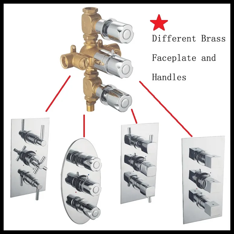 Wall-Mount 3 Way Cross Lever Thermostatic Shower Valve for Bathroom