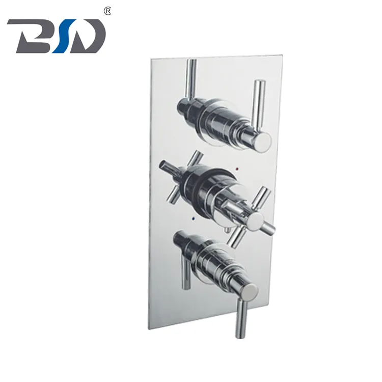 Wall-Mount 3 Way Cross Lever Thermostatic Shower Valve for Bathroom