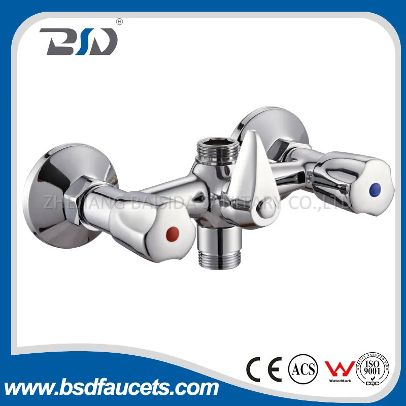 Wall Mount Brass Chrome Double Lever Bathroom Shower Mixer Faucet